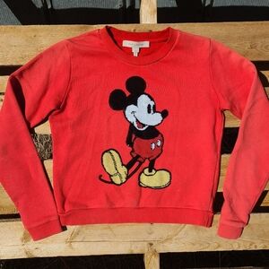 Marc Jacobs Mickey Mouse Sequin Sweatshirt Red Cropped Crewneck